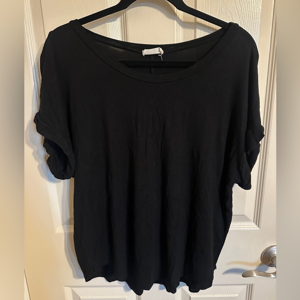 Rebel Society Women’s Classic Short Rolled Sleeve Tee, Black, Sz XL